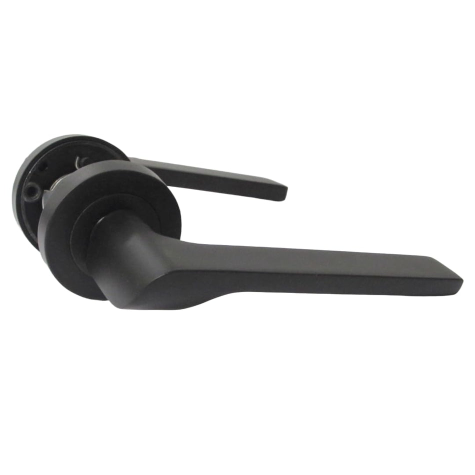 Modern Matt Black Lever on Rose Plate Door Handle Set – 1 Pairs, 52mm Round Rose Plate & 127mm Lever Handle – Contemporary Interior Door Hardware