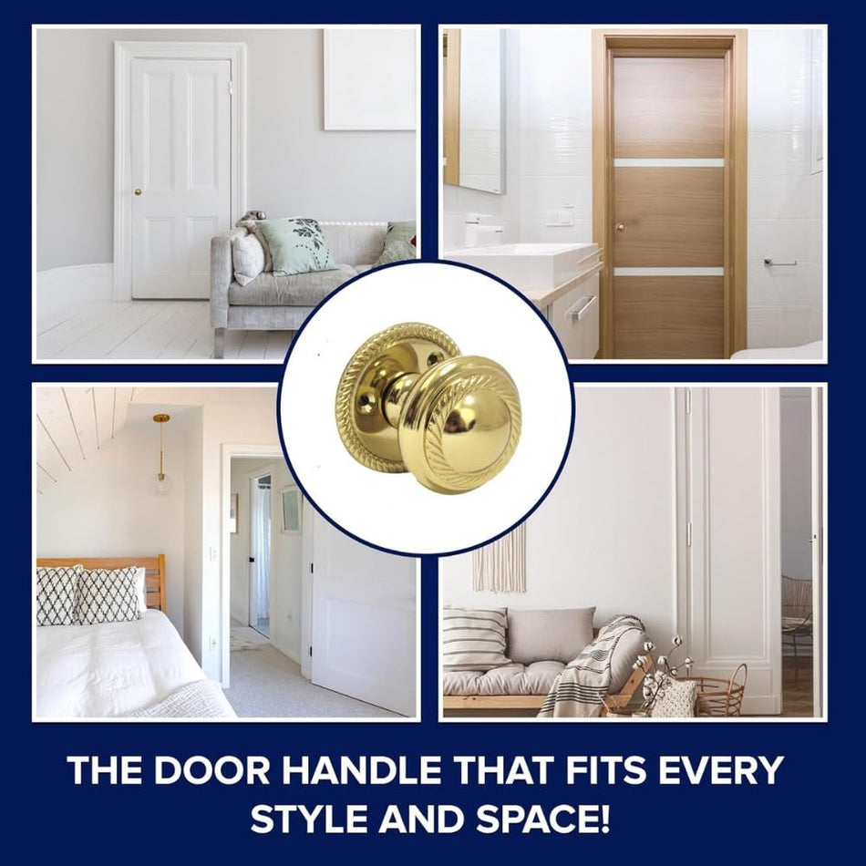 Brass Plated Round Door Knob Set Including Tubular Latch - Georgian Style Sprung Internal & External Door Knobs for Mortice Locks & Tubular latches. Sets 6
