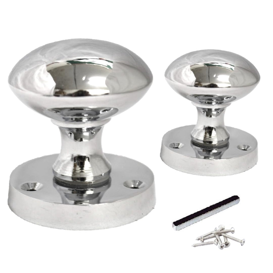 Polished Chrome Round Door Knob Set Including Tubular Latch - Victorian Style Sprung Internal & External Door Knobs for Mortice Locks & Tubular latches (4 Pair of KNOBS + Tubular Latch)