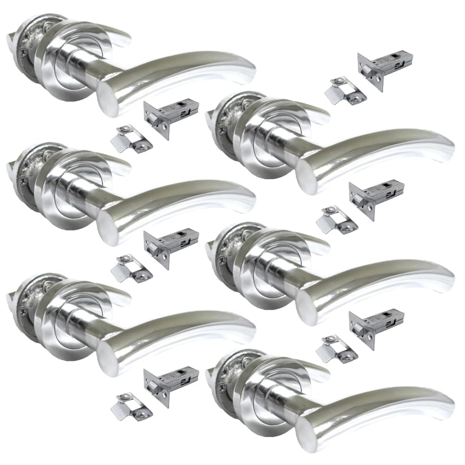 Epsom Door Handle- Arched T Bar Internal Latch & Tubular Latch, Essential Sets for Internal, Featuring Polished Chrome Finish, Door Latch Compatibility for Home & Office (6 Set)