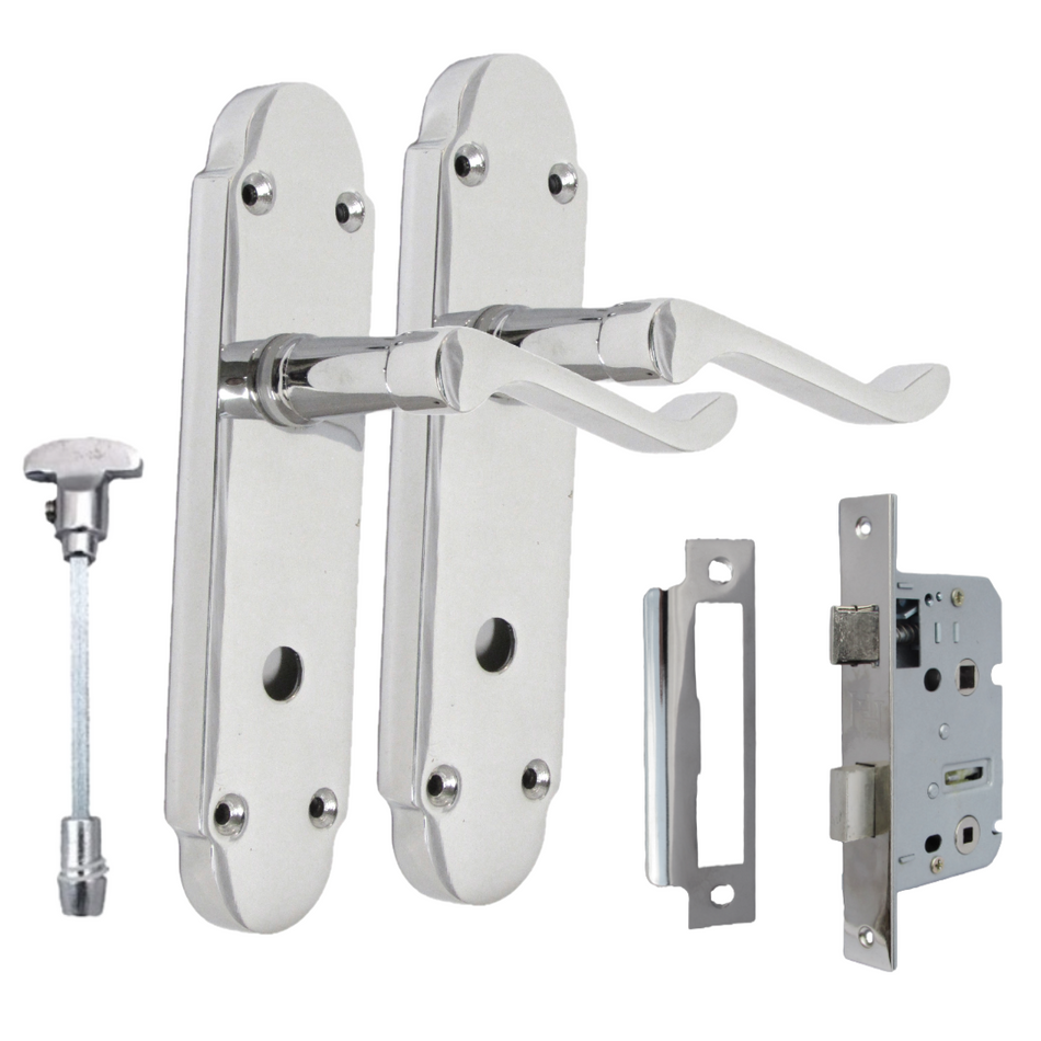 Epsom Door Handle Set – Chrome Internal Lock Door Handles  + Bathroom SASH Lock2