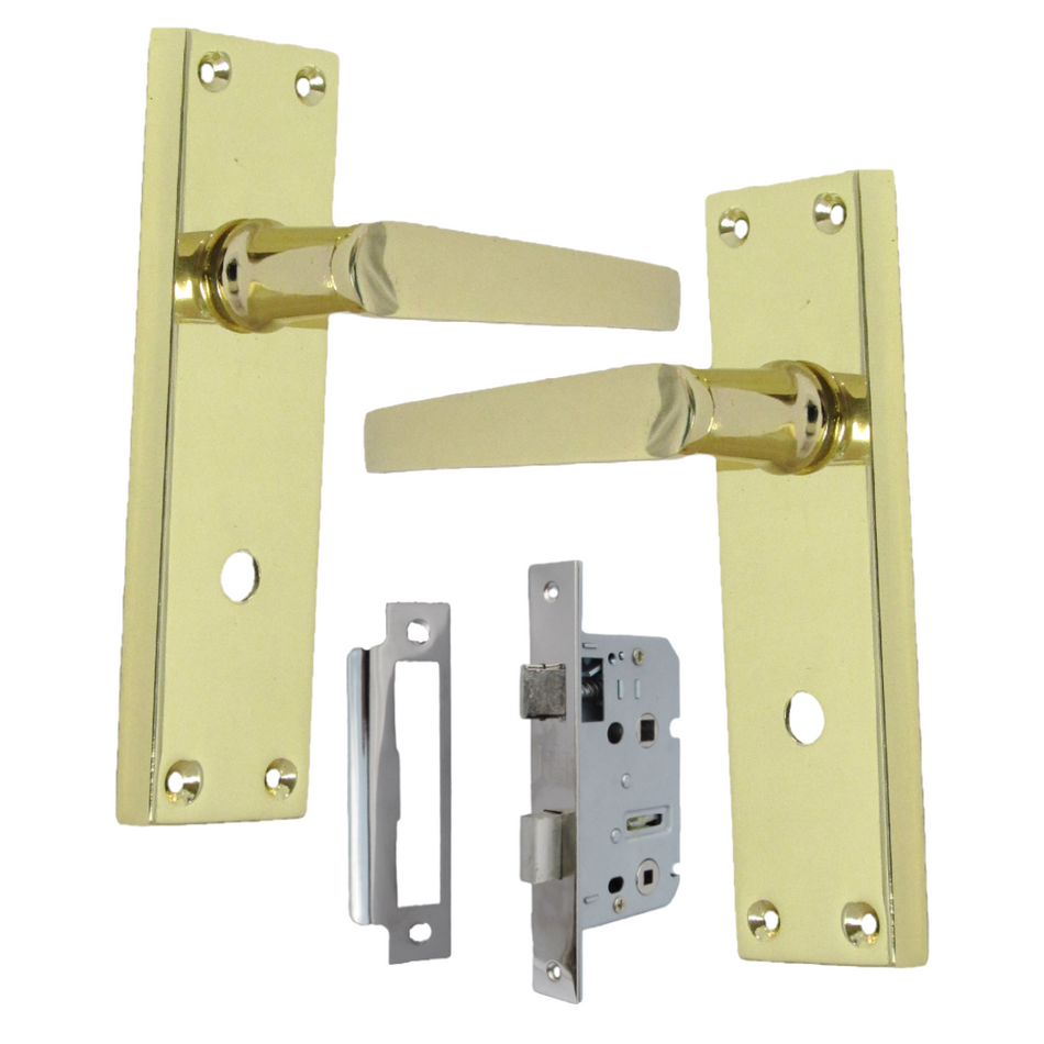 Victorian Straight Brass Bathroom Door Handles – Interior Lock Handle 1 Pair