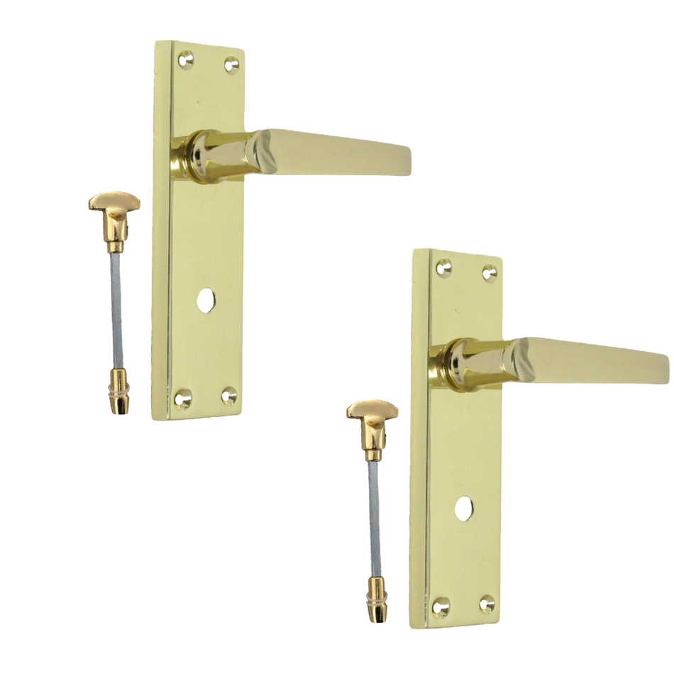 Victorian Straight Brass Bathroom Door Handles – Interior Lock Handle 2 Pairs +