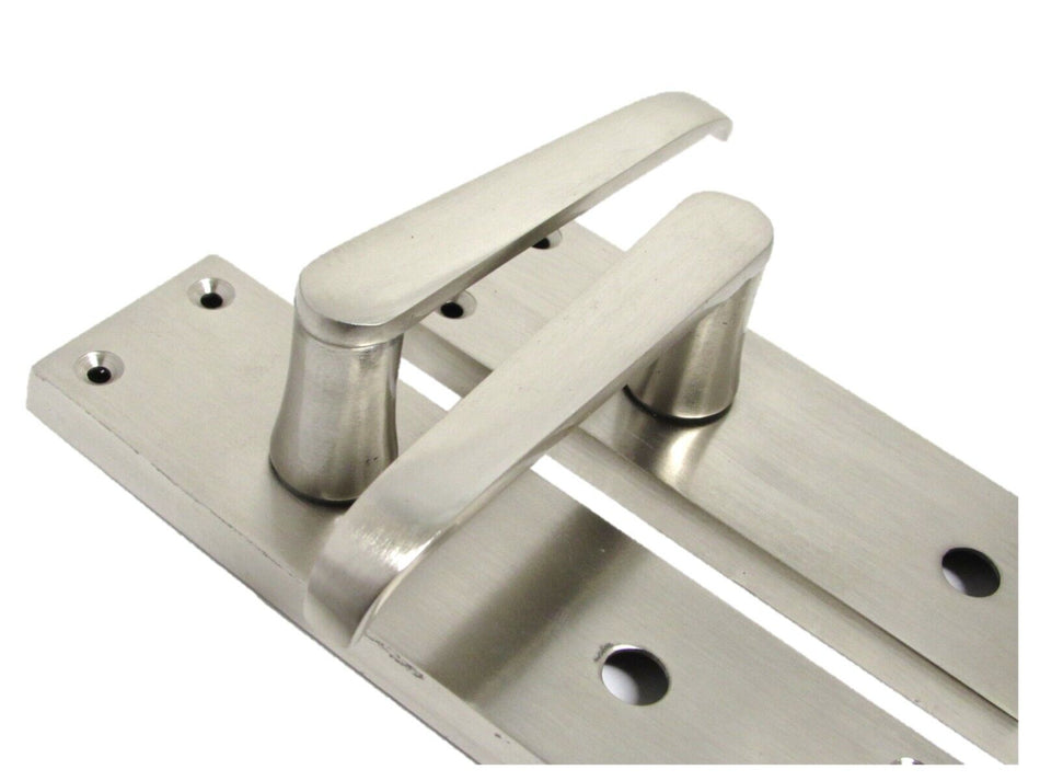 Victorian Straight Satin Nickel Interior Bathroom Door Handles + Bath SASH Lock1
