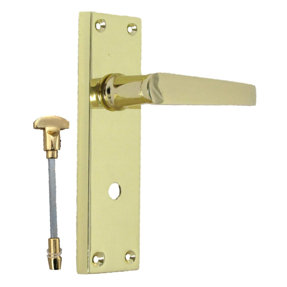 Victorian Straight Brass Bathroom Door Handles – Interior Lock Handle 1 Pair