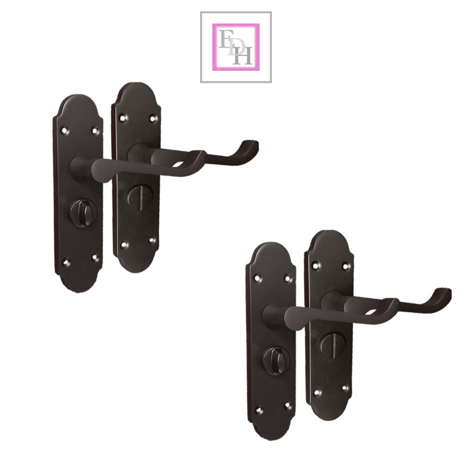 Epsom Victorian Scroll  Matt Black Plated Privacy Bathroom Handles Door Handles