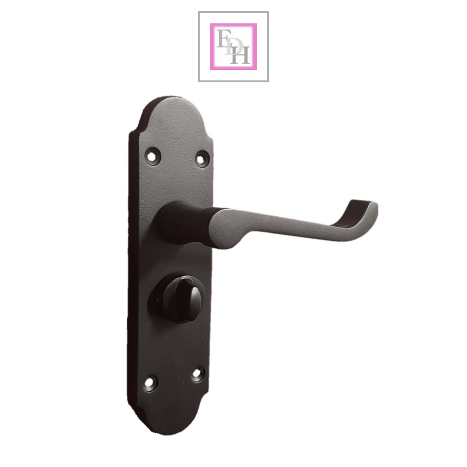 Epsom Victorian Scroll Matt Black Plated Privacy Bathroom Handles  2 Pairs