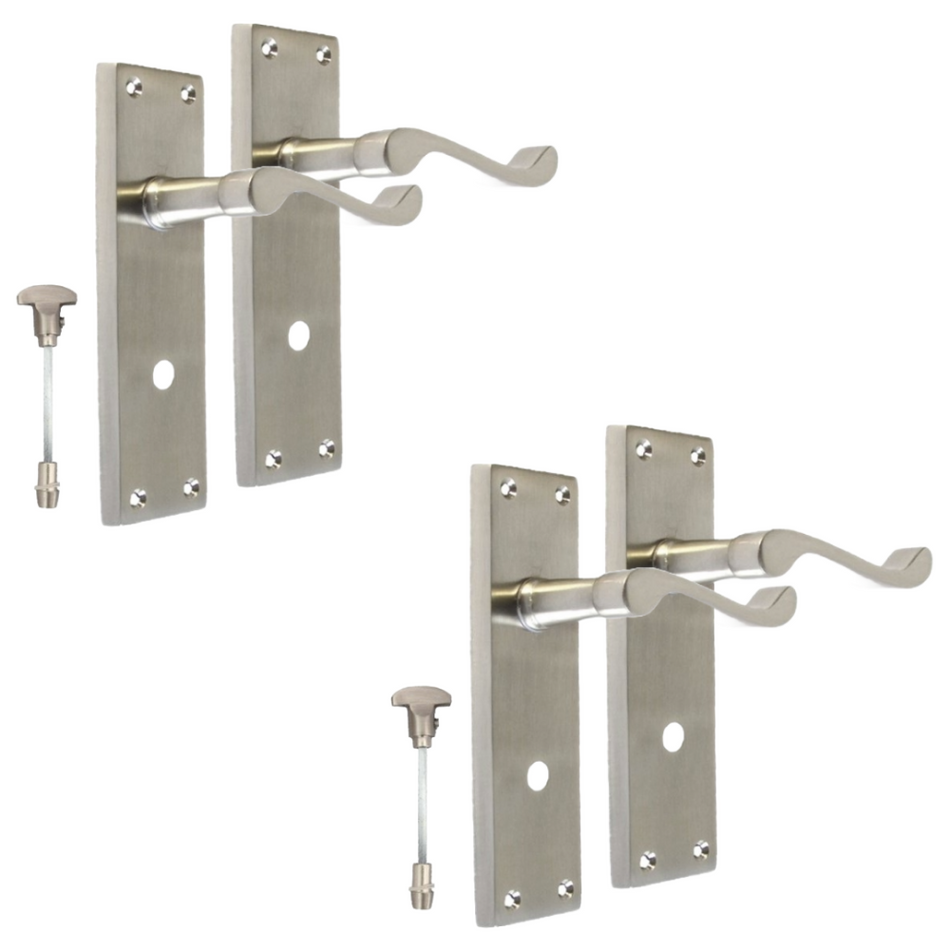 Satin Bathroom Door Handle with Privacy Lock, Victorian Style, 2Pairs