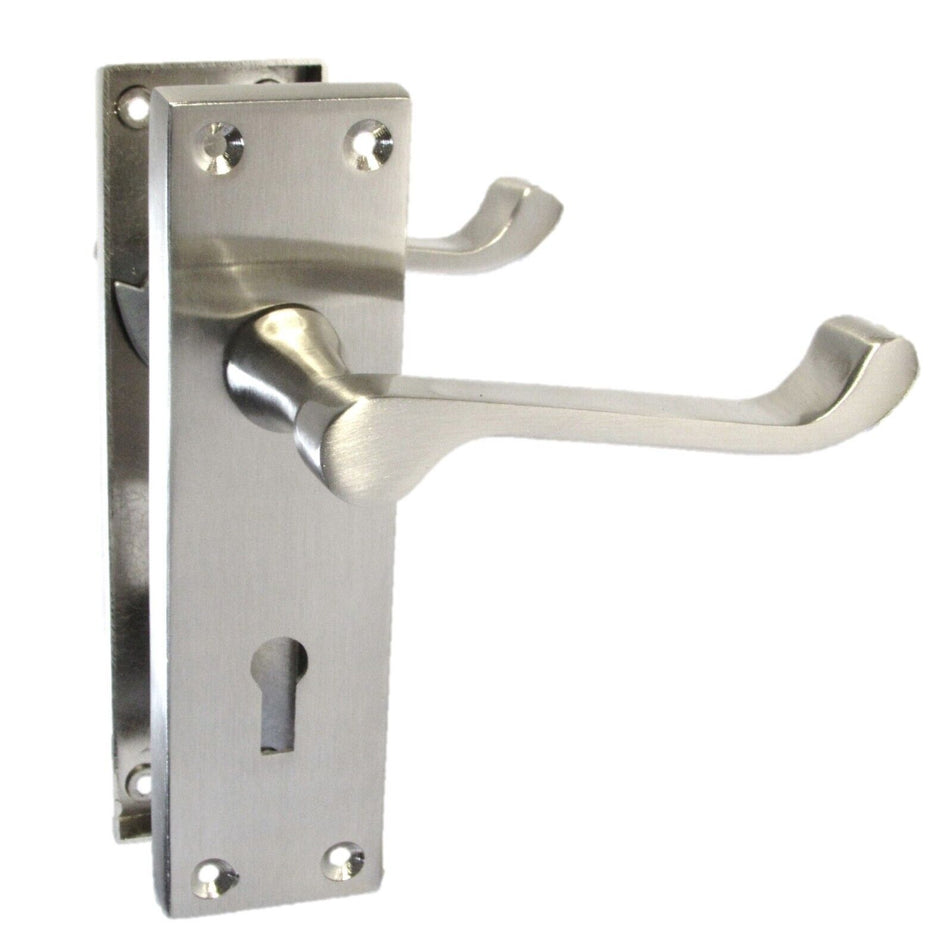 Victorian Scroll Satin Nickel  Lock Door Handles +3 Lever Sash Lock 150x42mm