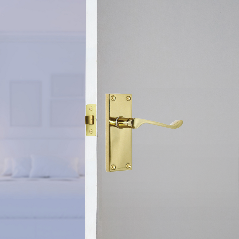Door Handles Brass Plated  Victorian Scroll lever Latch Modern Handles 1 Pair