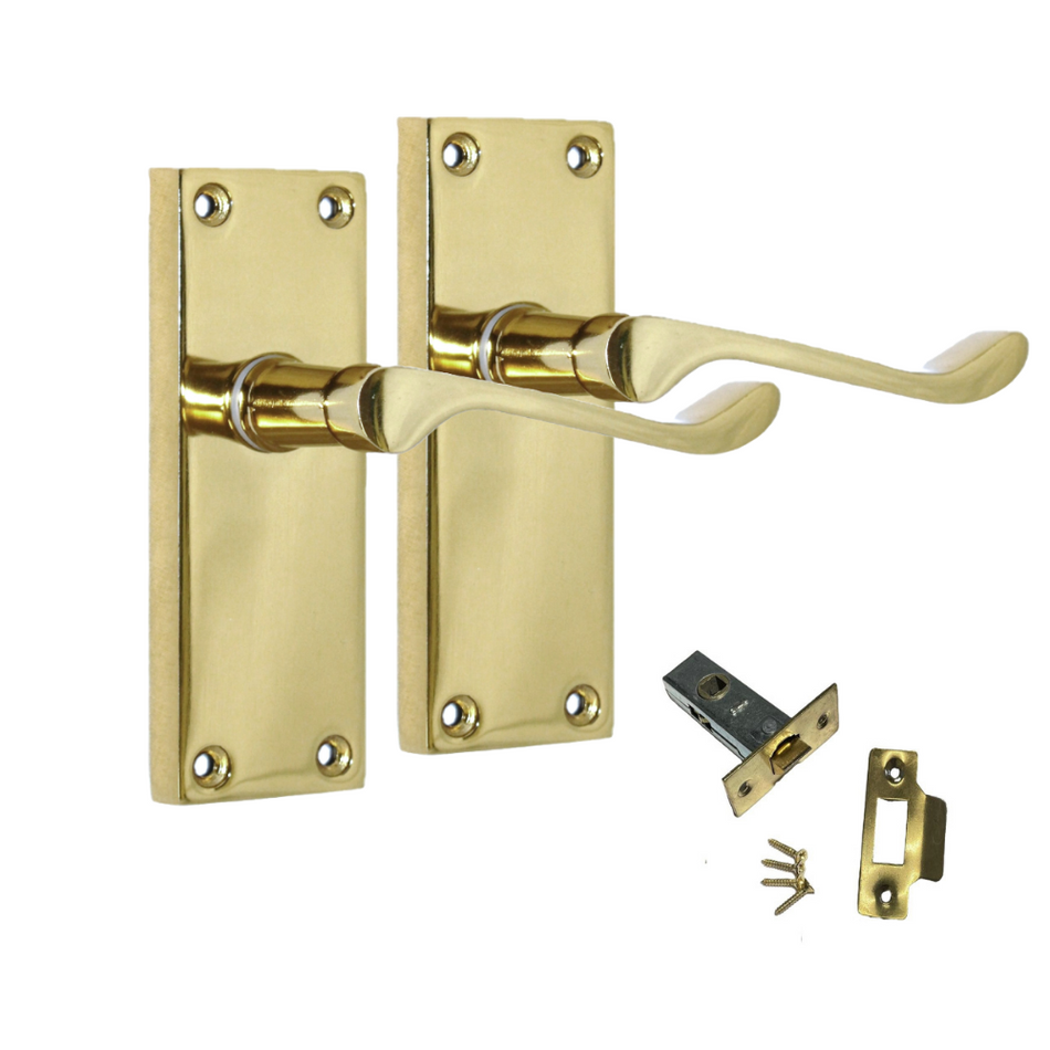 Door Handles Brass Plated  Victorian Scroll lever Latch Modern Handles 1 + Latch