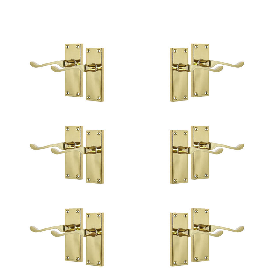 Door Handles Brass Plated  Victorian Scroll lever Latch Modern Handles x6.