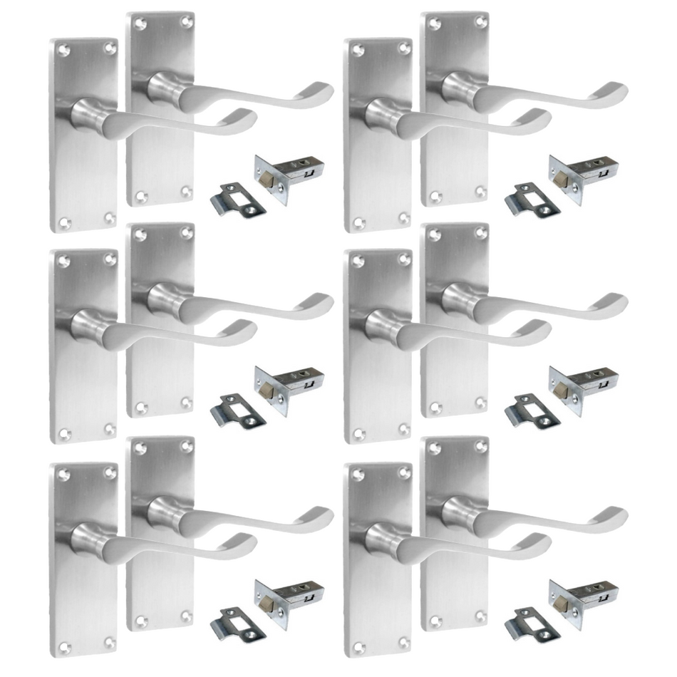 Door Handles Satin Chrome Victorian Scroll lever Latch Modern Handles 6 Pairs +