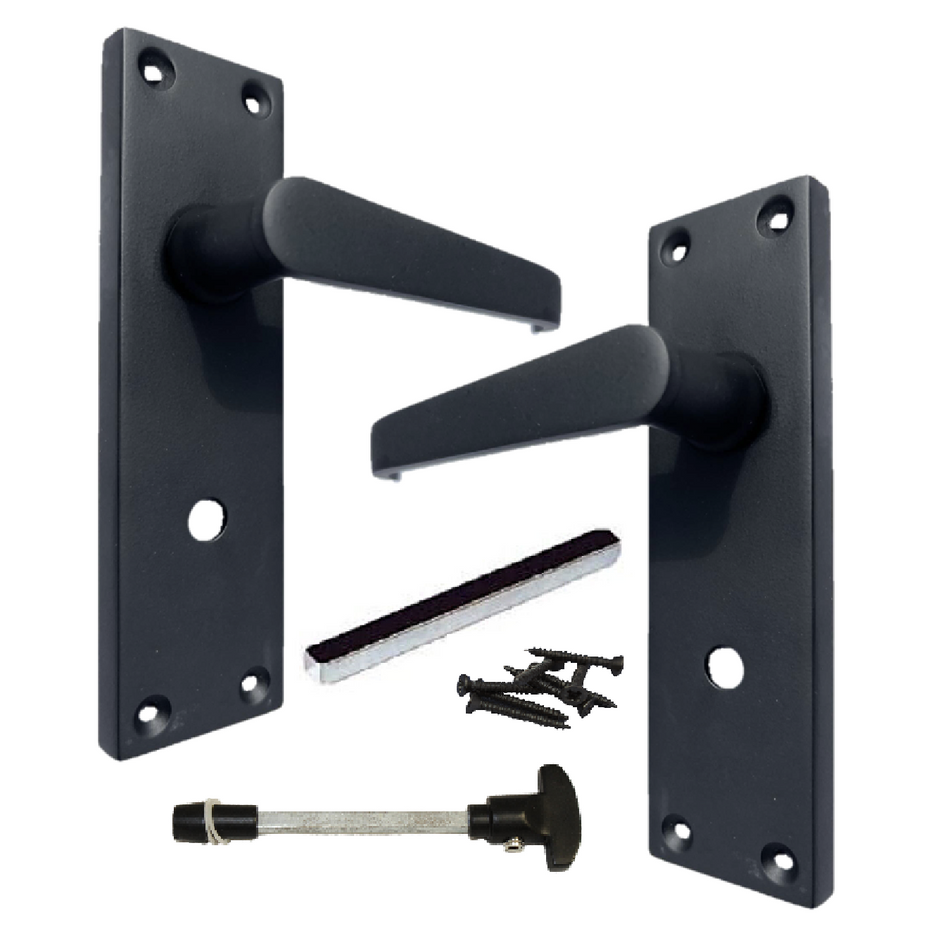 Victorian Straight Matt Black Bathroom Interior Door Handles+Bathroom SASH Lock1