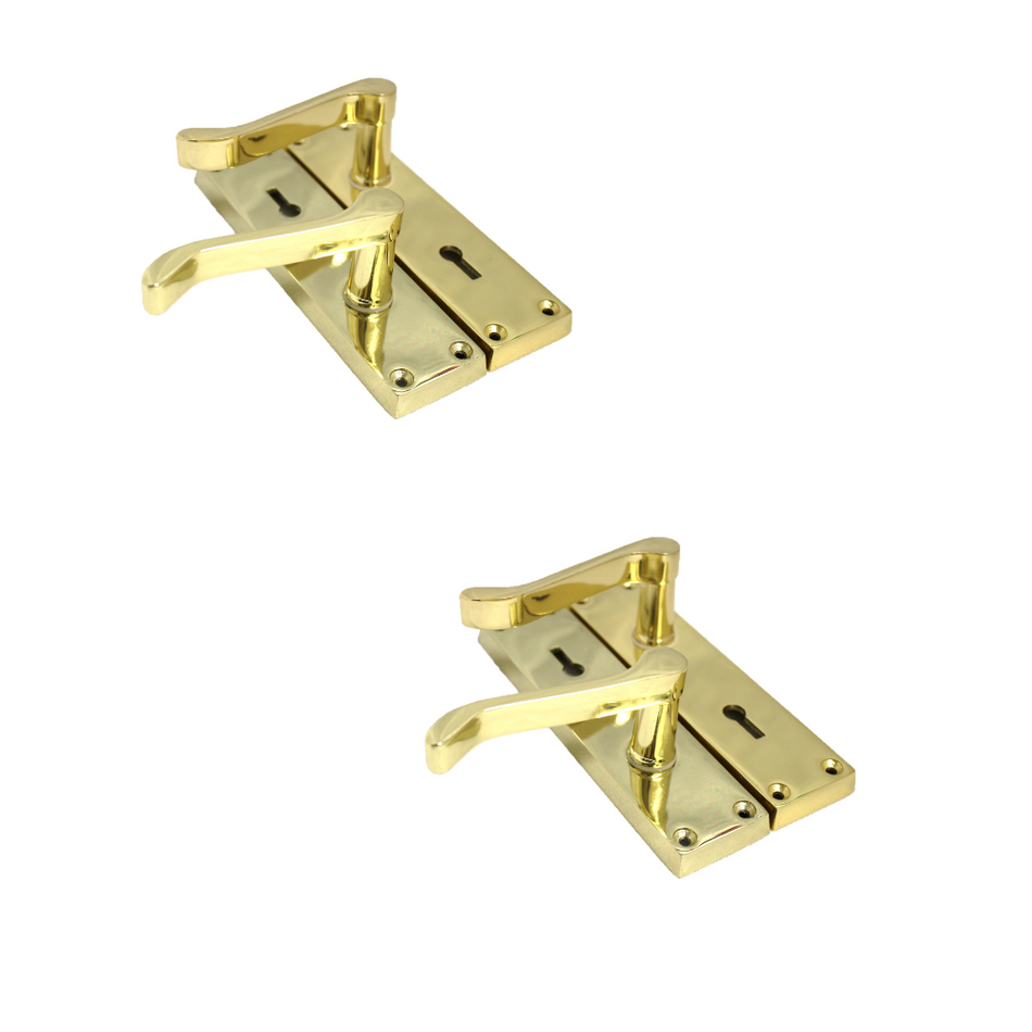 Lock Door Handles Modern Brass Plated Victorian Scroll Interior Door Handle x2