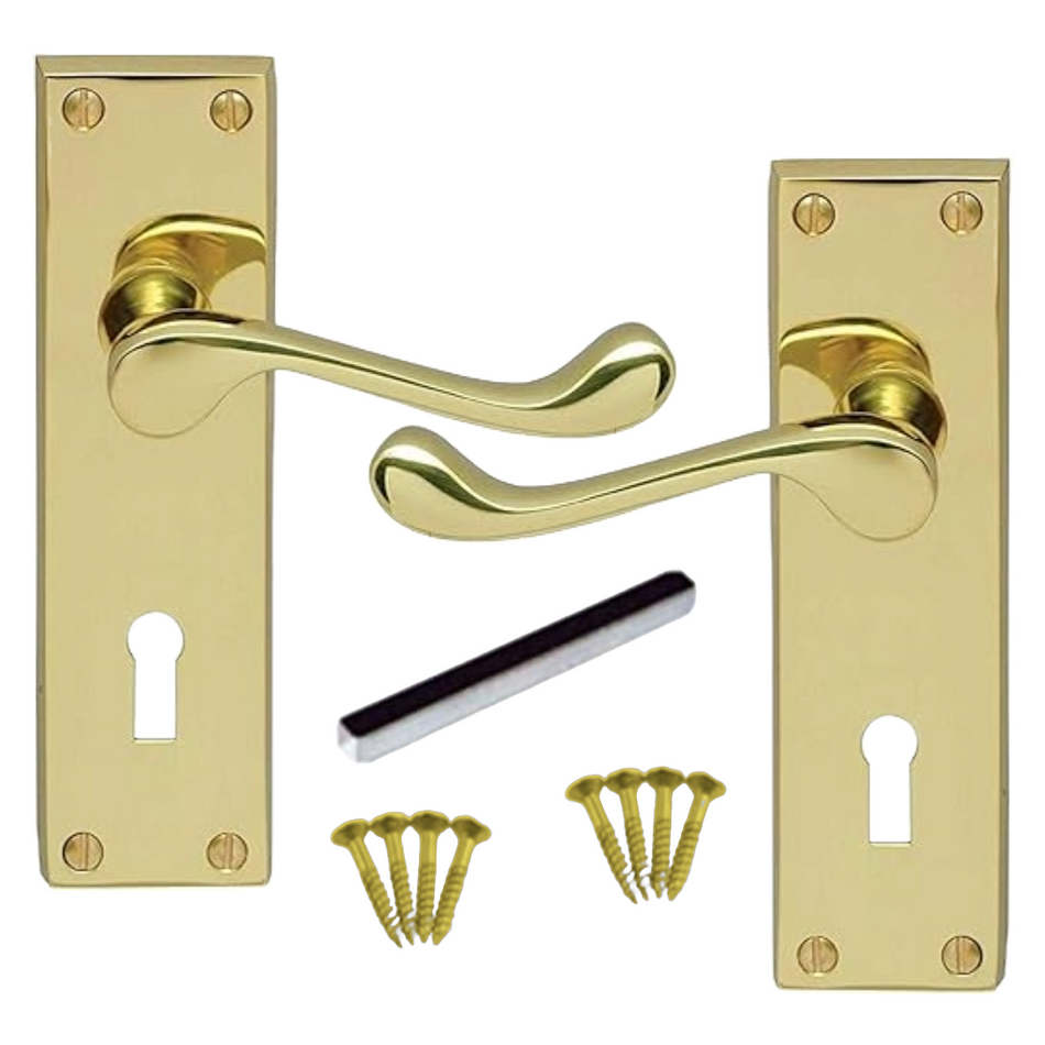 Lock Door Handles Modern Brass Plated Victorian Scroll Interior Door Handle x1