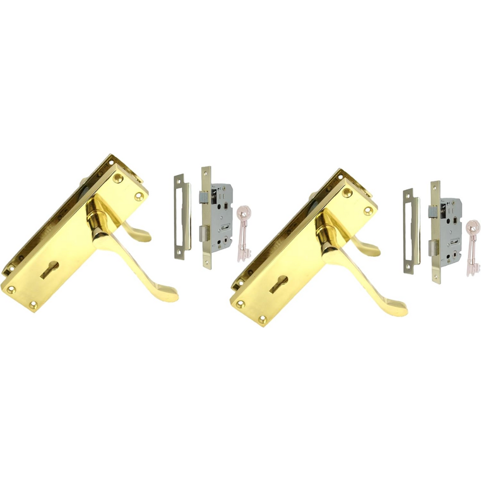 Lock Door Handles Modern Brass Victorian Scroll  Door Handle +3 Lever Sash Lockx