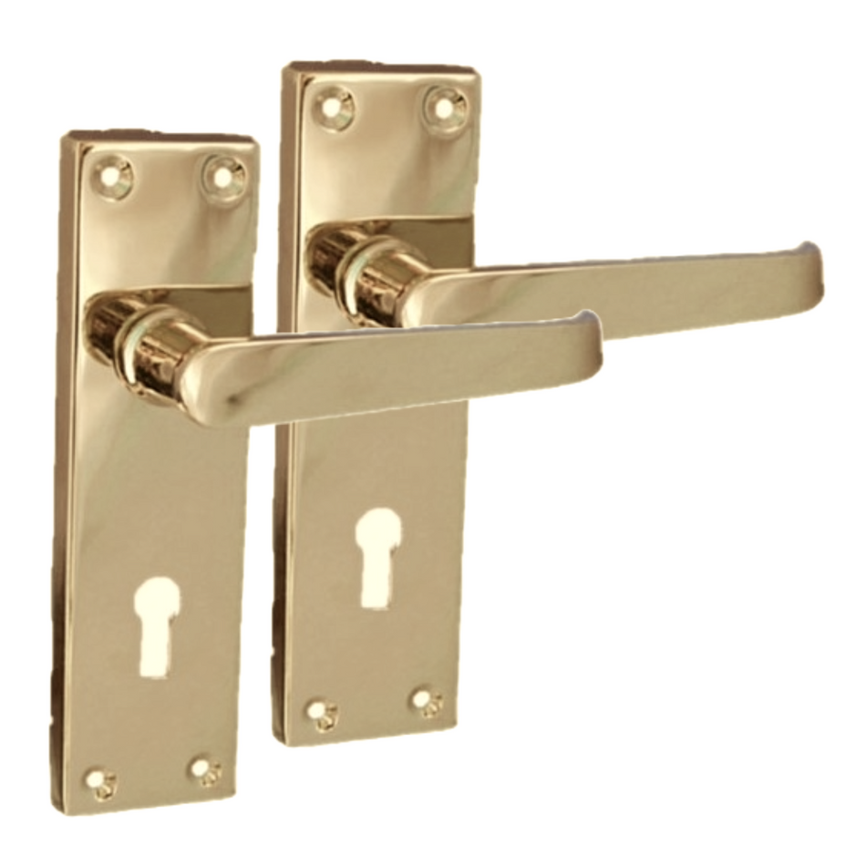 Brass Door Handles Interior Door Lock Handles-Victorian Straight Lock Handlesx1.