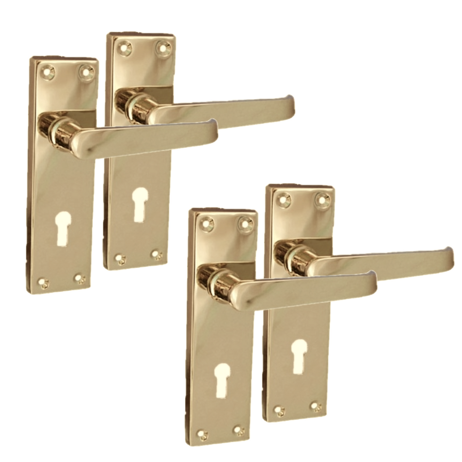 Brass Door Handles Interior Door Lock Handles-Victorian Straight Lock Handlesx1.
