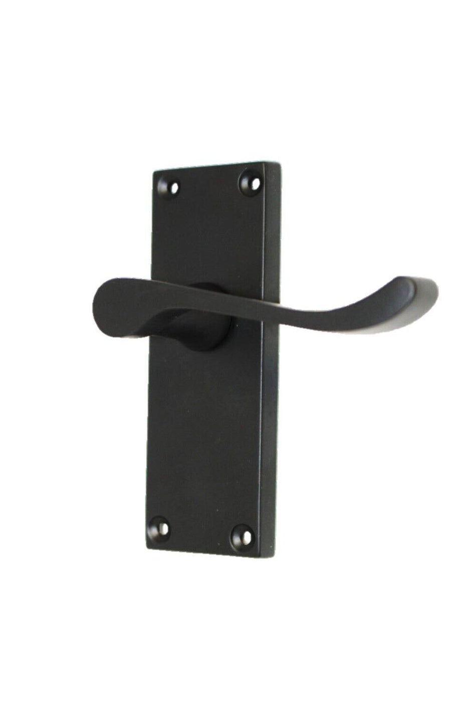 Matt Black Victorian Scroll Door Handles on Backplate – 118mm x 42mm + Tubular Latch