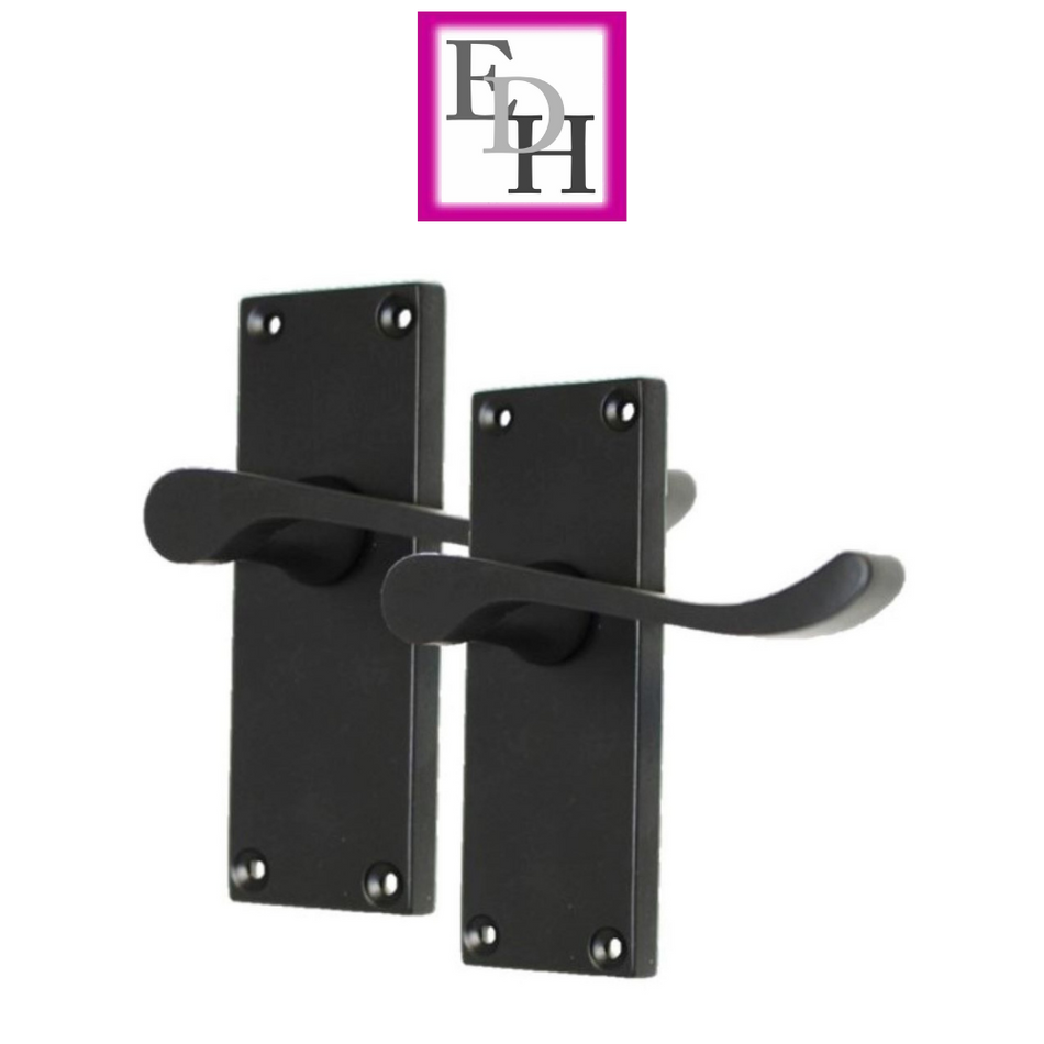 Matt Black Victorian Scroll Door Handle Lever Latch, Modern Handle + Latch x 6
