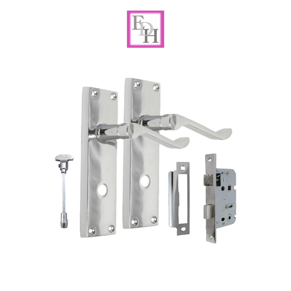 Chrome Bathroom Victorian Style Door Handle Privacy Lock + Bathroom SASH Lockx2.