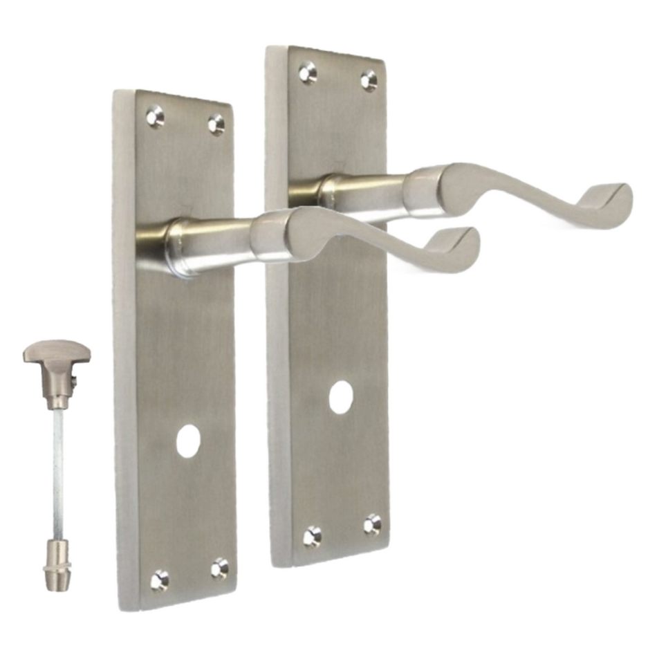 Internal Victorian Style Satin Bathroom Door Handle with Privacy Lock, 2 Pairs