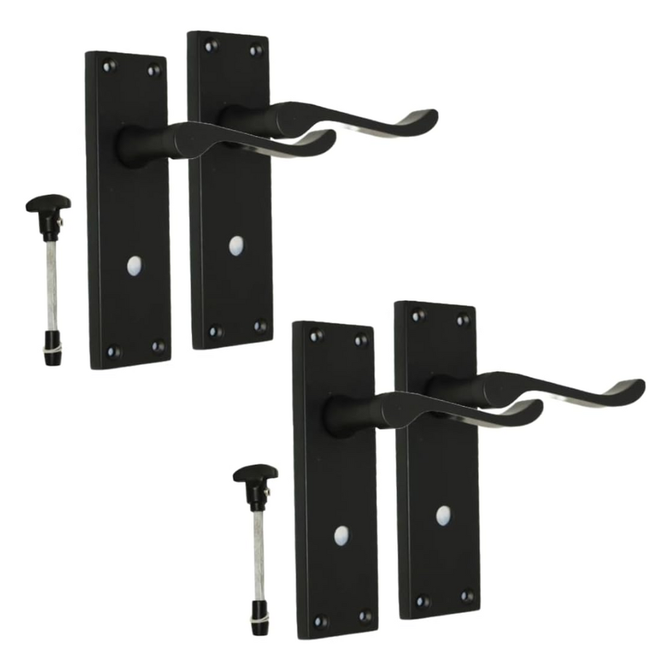 Victorian Black Bathroom Door Handle Set - 2 Pairs Classic Black