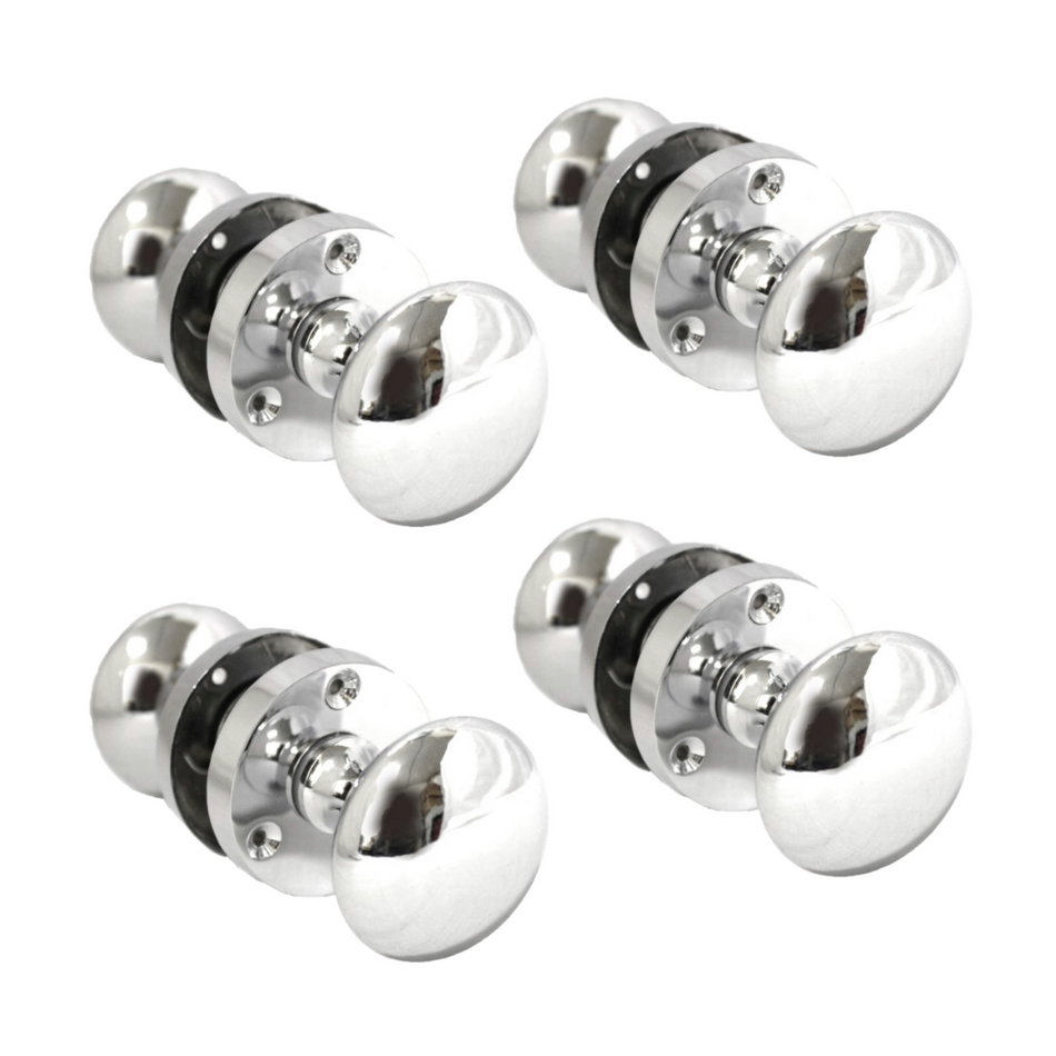 Polished Chrome Round Door Knob Set Including Tubular Latch - Victorian Style