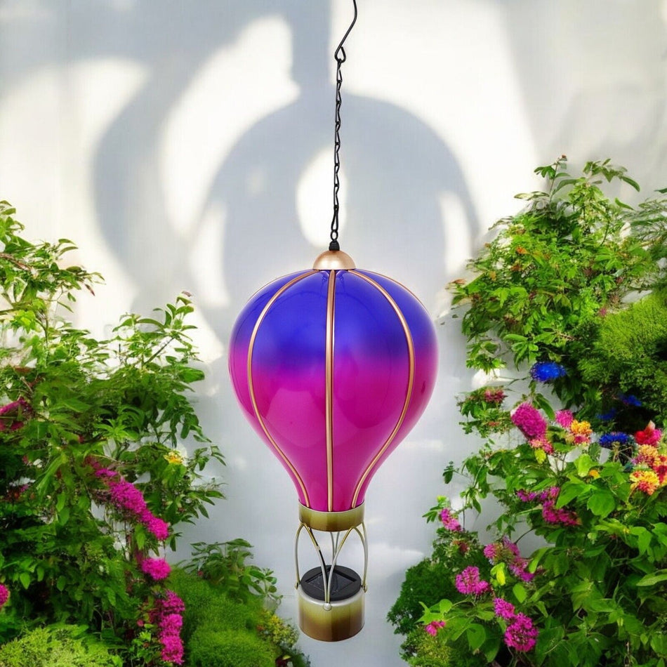 Large Violet Solar Hot Air Balloon – Outdoor Hanging LED Light for Garden+ Patio