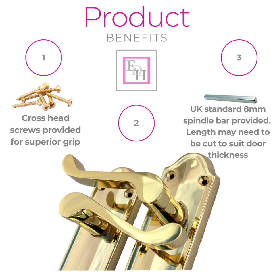 Brass Internal Door Handle Set – Polished Brass Plated Lock Door Handles 170mm