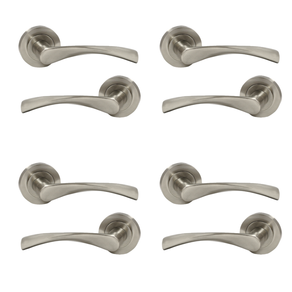 Satin Nickel Twist Door Internal Handle Set  Lever on Rose 4 Pairs