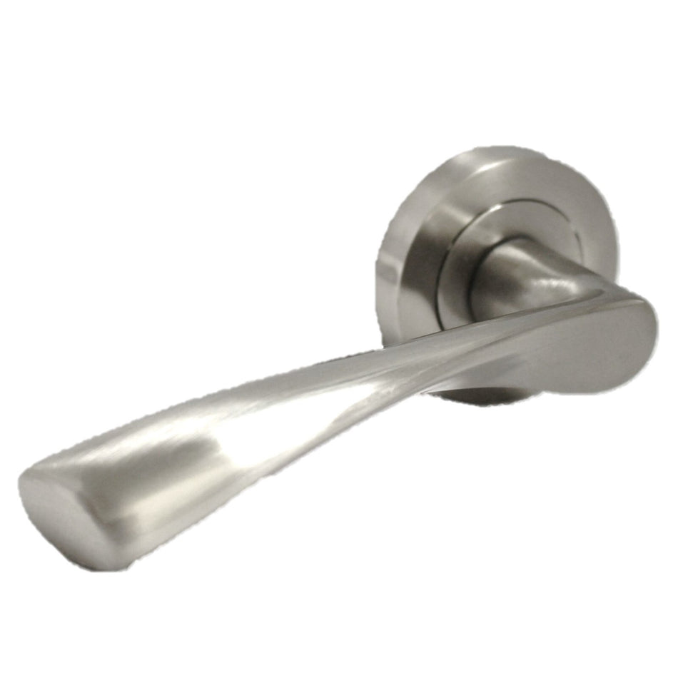 4 Pairs Satin Nickel Twist Door Handles + Latches Set Internal Lever on Rose
