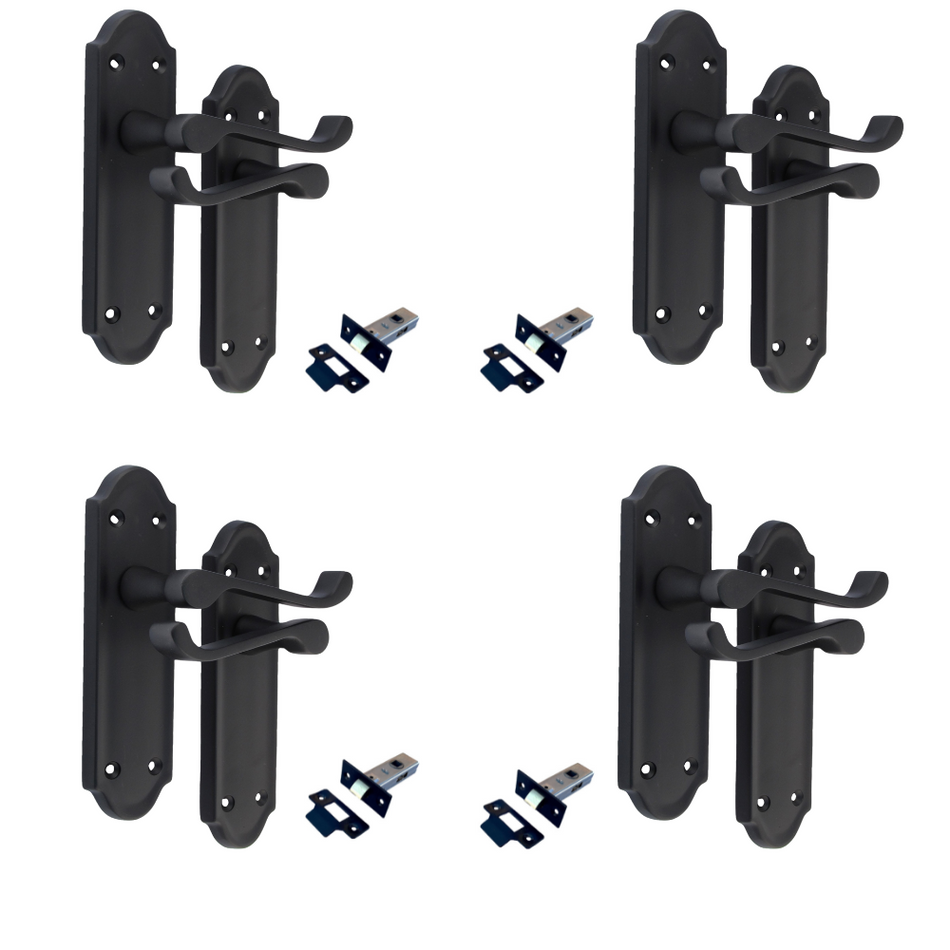 Matt Black Internal Door Handles Ashford Style Lever Latch Handles and Latch