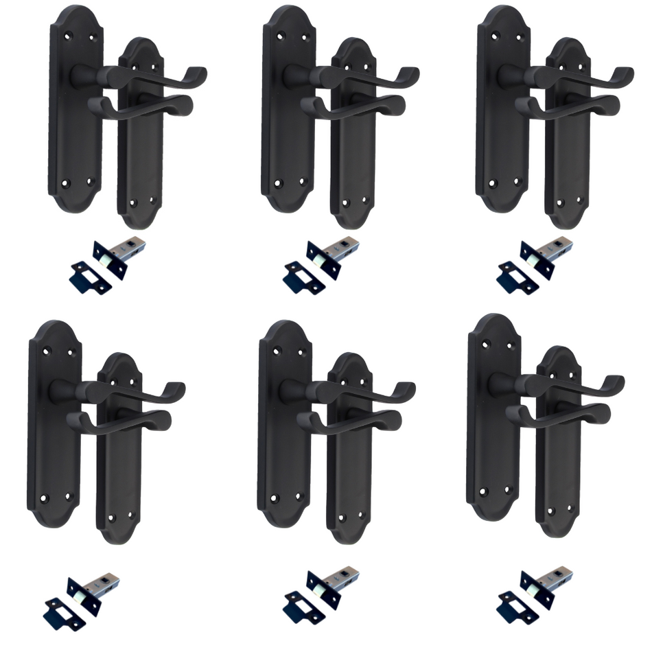 Matt Black Internal Door Handles Ashford Style Lever Latch Handles and Latch
