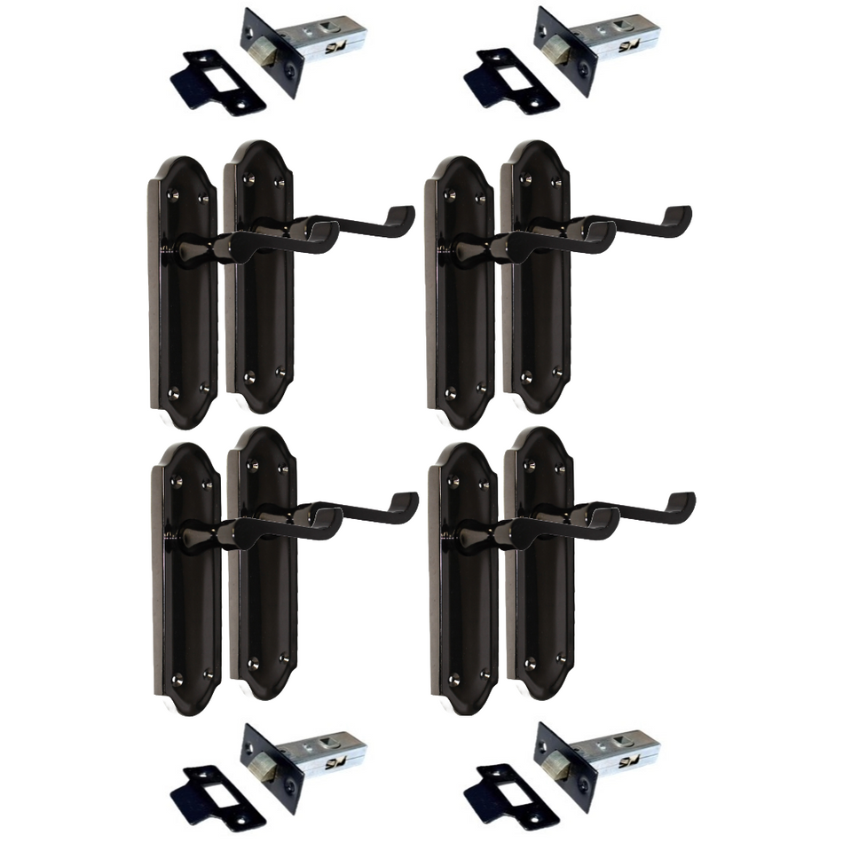Black Nickel Internal Door Handles Ashford Style Lever Latch + Tubular Latch Set