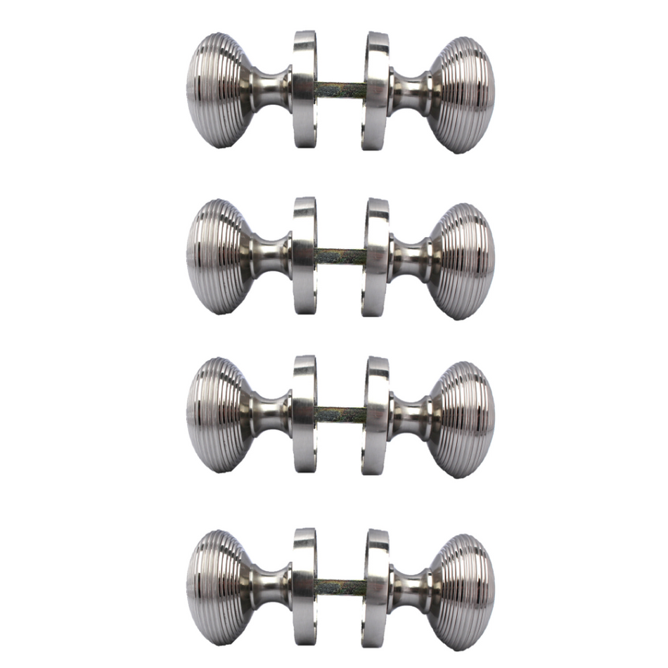 Satin Nickel Round Door Knobs- Reeded Internal Handles for Mortice Locks