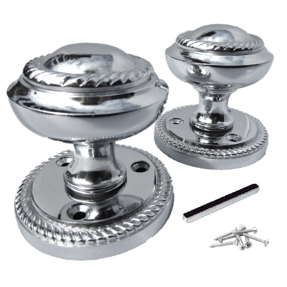 Polished Chrome Georgian Round Door Knobs with Tubular Latch – 4 Pairs