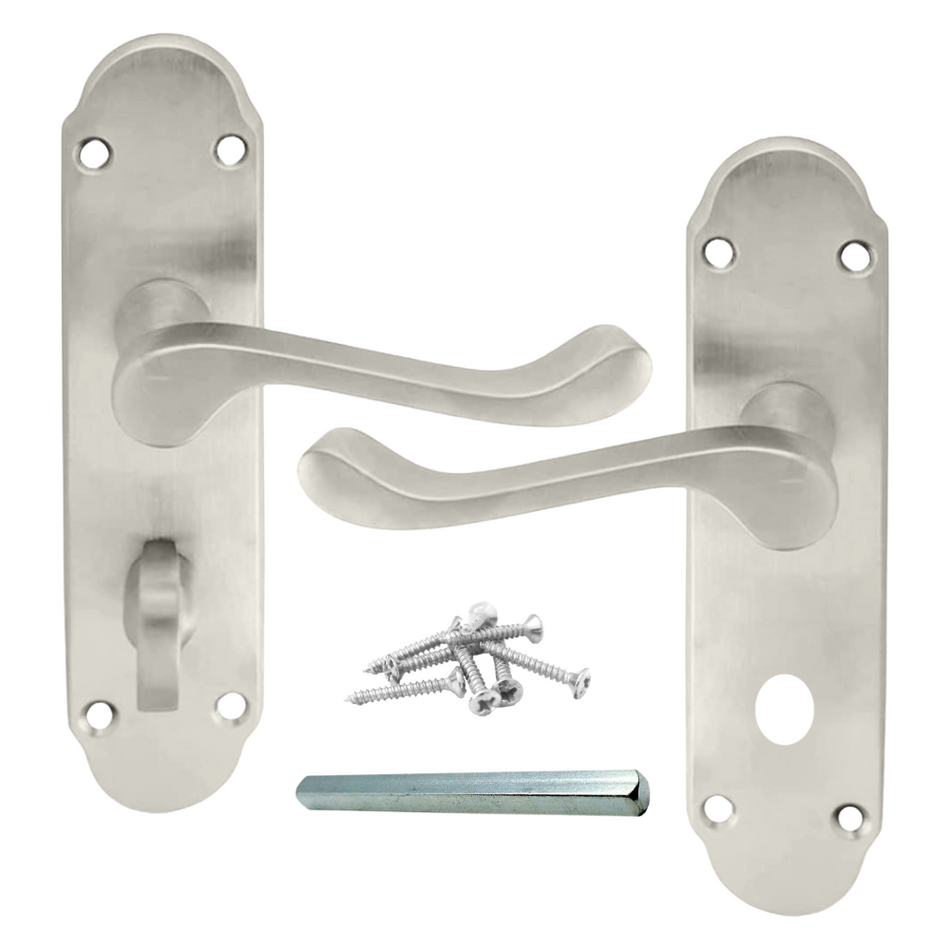 Satin Nickel Bathroom Door Handle – Epsom Style Victorian Scroll Privacy Lever