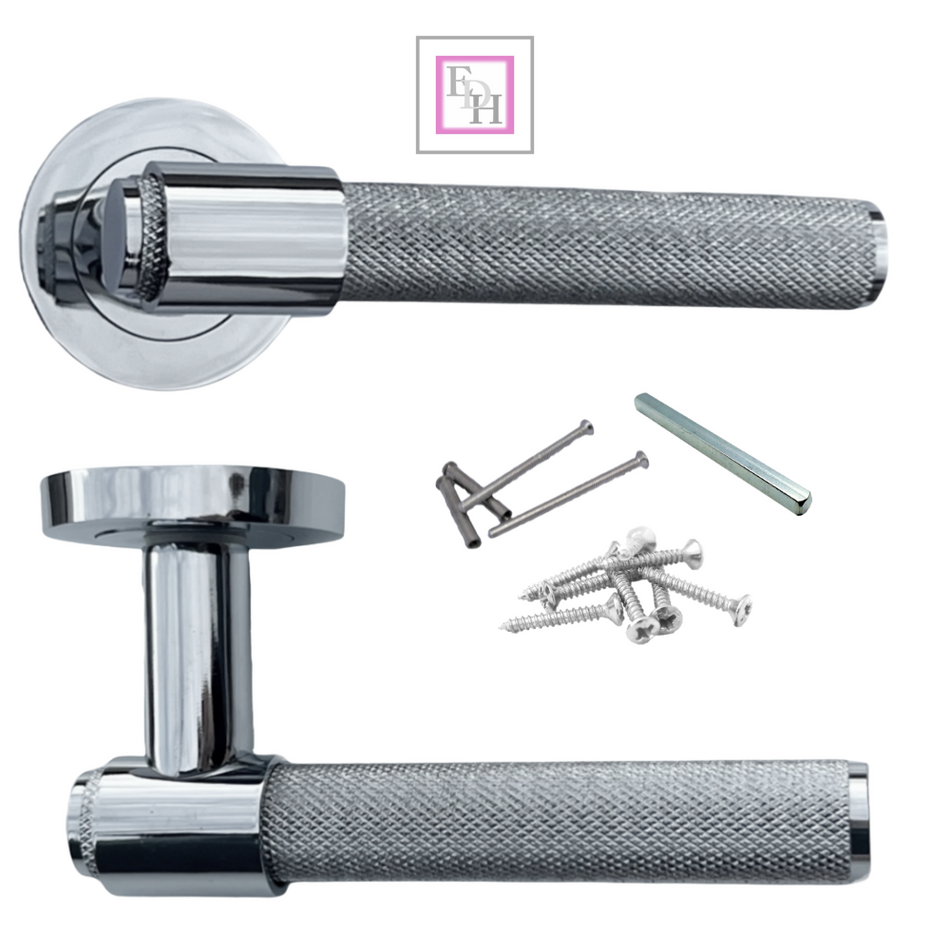 Knurled Polished Chrome Door Handles – Internal Lever Handle Packs with Fixings