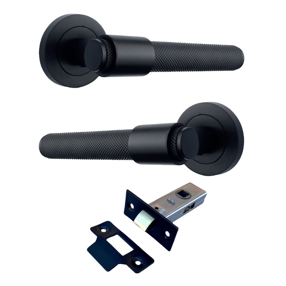 Matt Black Knurled Door Handles on Round Rose – Modern Internal Lever Handle