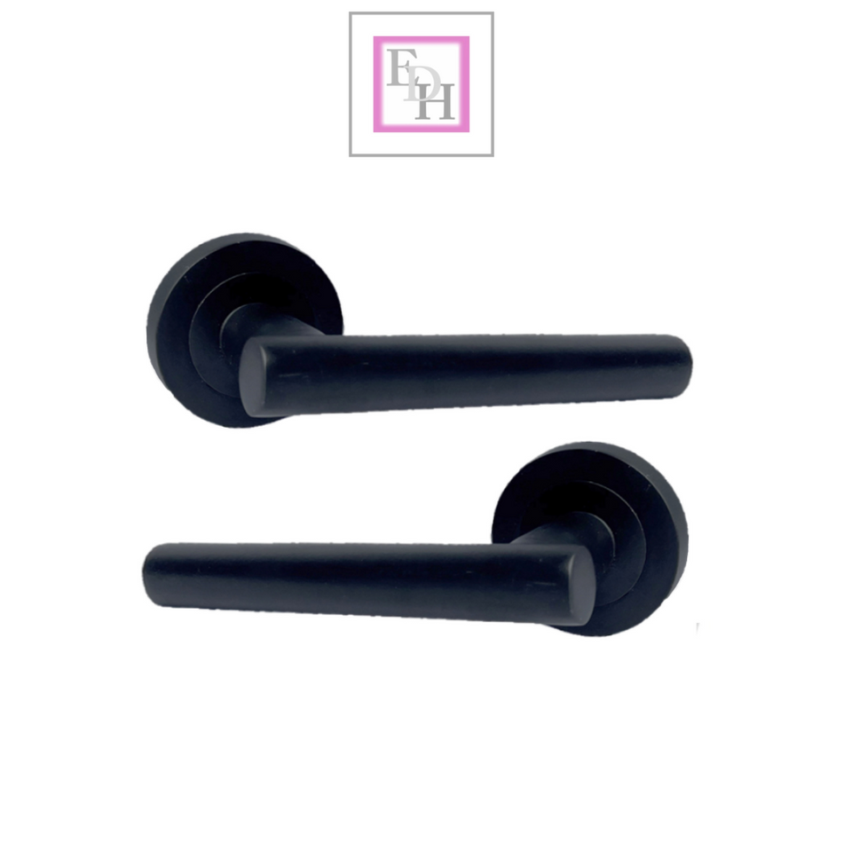 Matt Black T Bar Lever Door Handles on Round Rose – 1 Pair Internal Door Pack