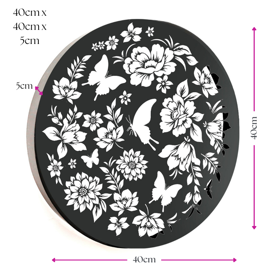 Round Solar Wall Panel with Butterfly – Outdoor Metal Wall Art with Warm LED Light | Weatherproof Garden & Patio Décor (40cm)