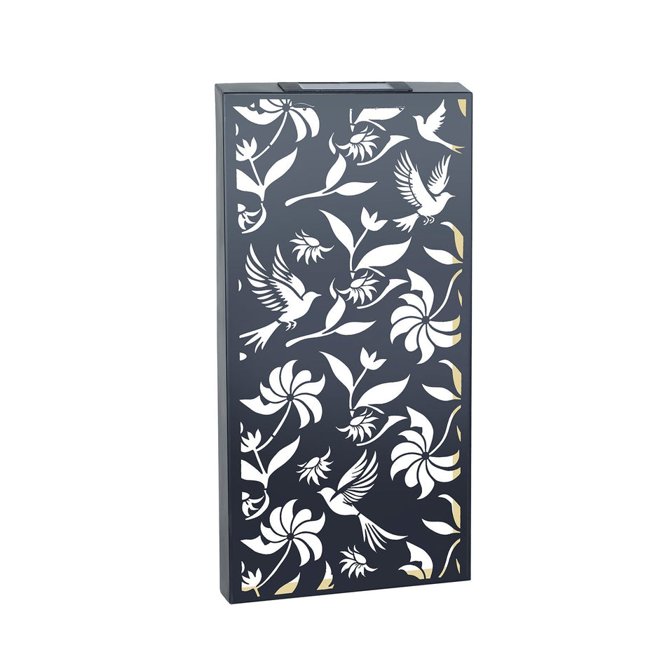 Large Solar Wall Panel with Birds Outdoor Metal Wall Art with Warm LED Light Weatherproof Garden & Patio Décor Birds Silhouette Panel (60cm)