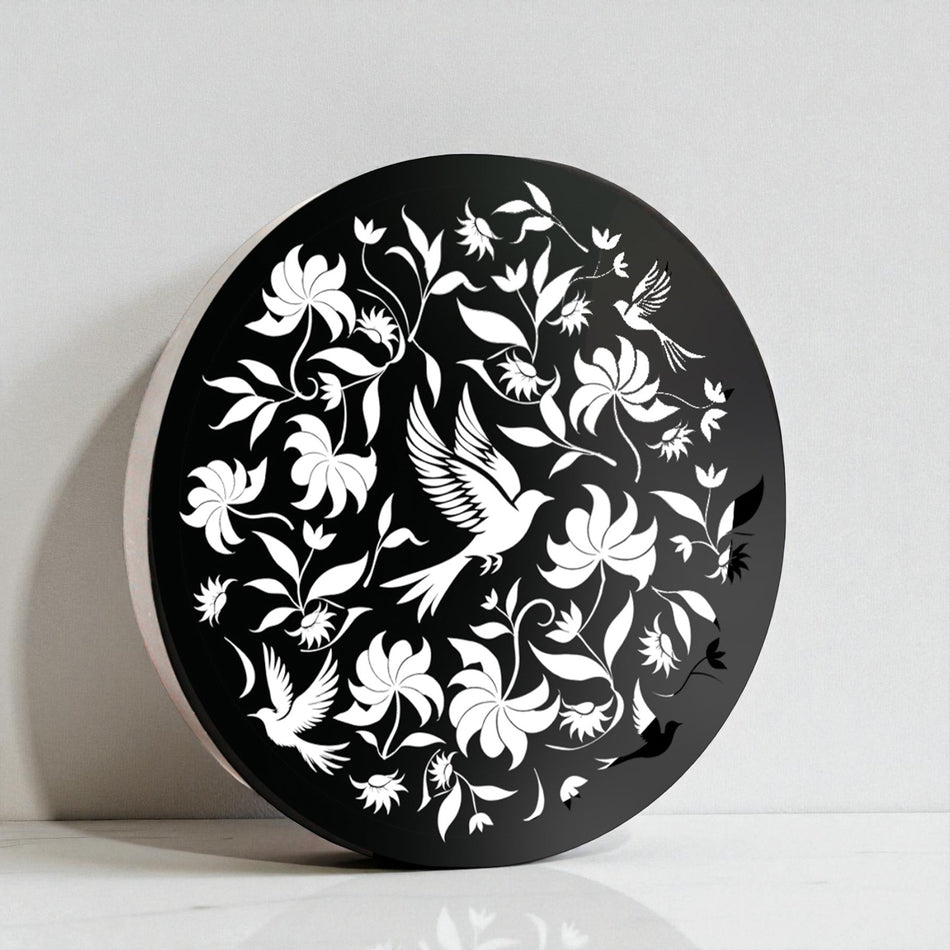 Round Solar Wall Panel with Birds, Outdoor Metal Wall Art with LED Light, Weatherproof Garden & Patio Décor Circular Birds Silhouette Panel