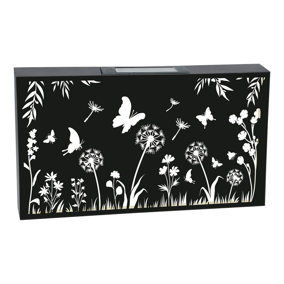Landscape Solar Wall Panel with Butterfly Outdoor Metal Wall Art with Warm LED Light Weatherproof Garden & Patio Décor | Butterfly Panel