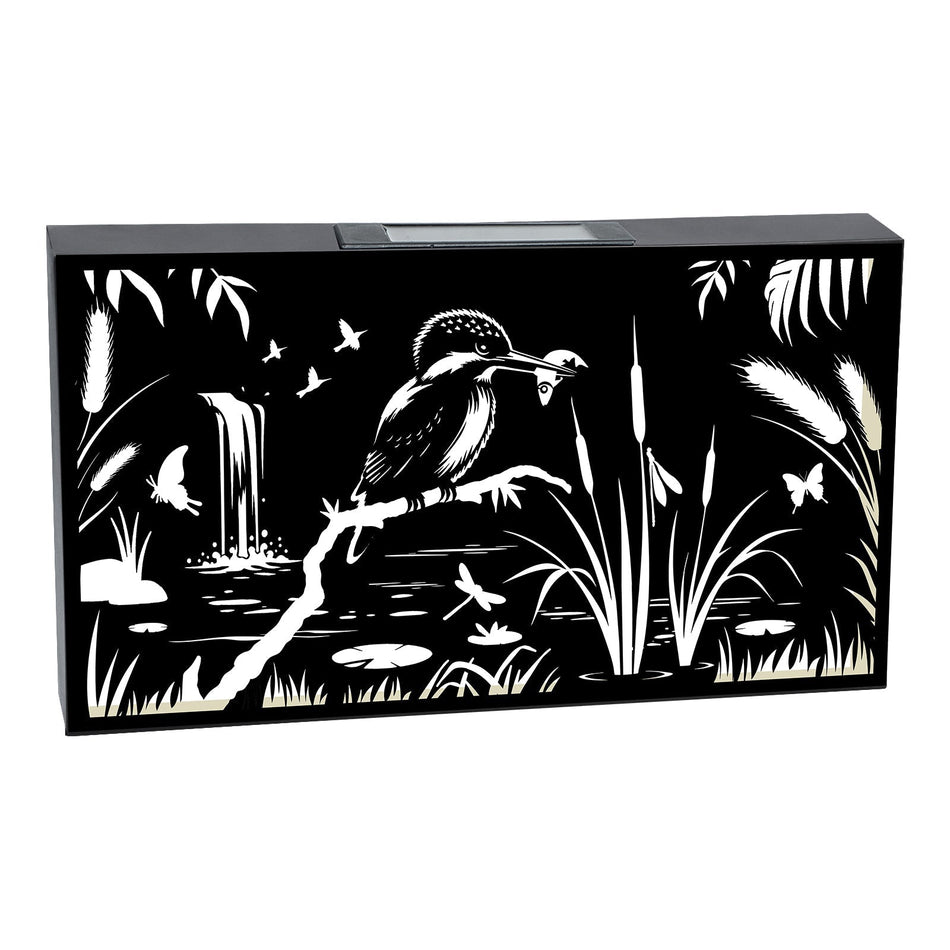 Solar Wall Panel with Kingfisher Outdoor Metal Wall Art with Warm LED Light, Weatherproof Garden & Patio Décor | Kingfisher Panel (48cm)
