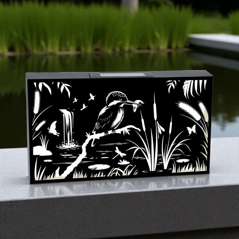 Solar Wall Panel with Kingfisher Outdoor Metal Wall Art with Warm LED Light, Weatherproof Garden & Patio Décor | Kingfisher Panel (48cm)