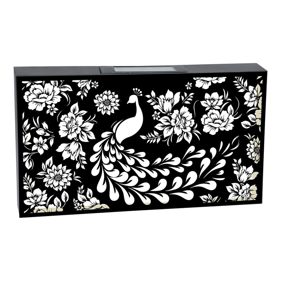 Landscape Solar Wall Panel with Peacock – Outdoor Metal Wall Art with Warm LED Light Weatherproof Garden & Patio Décor Peacock Panel (48cm)