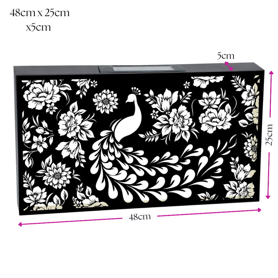 Landscape Solar Wall Panel with Peacock – Outdoor Metal Wall Art with Warm LED Light Weatherproof Garden & Patio Décor Peacock Panel (48cm)
